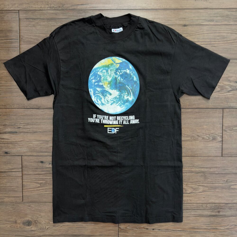 Hanes‎ Beefy T Earth Day EDF Planet Graphic Black L